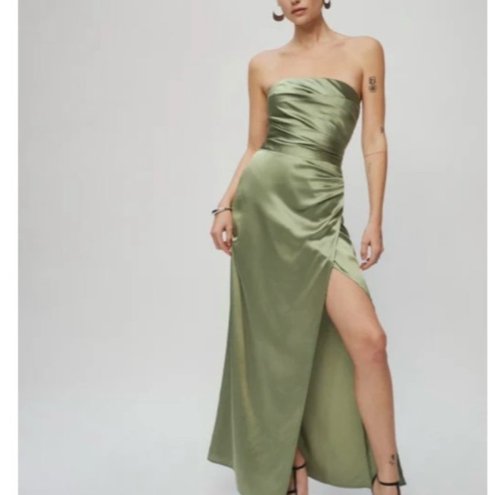 Reformation size 4 Dress Barrow Sleeveless Silk Long Artichoke Green